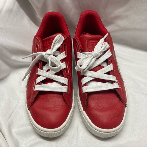Puma Leather Basketball Court Shoes Size 7 (37.5) Red & White with Puma Laces. - Picture 1 of 12
